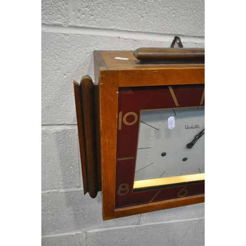 1321 - AN ART DECO WALNUT WALL CLOCK, labelled Vedette to the face, width 46cm x depth 17cm x height 35cm (... 