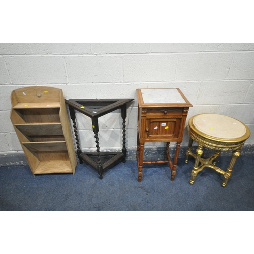 1327 - A FRENCH PINE POT CUPBOARD, with a marble insert, single drawer above a single door, width 38cm x de... 