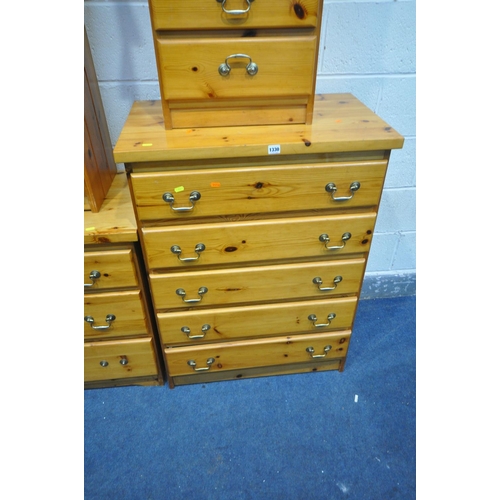 1330 - SIX PIECES OF PINE BEDROOM FURNITURE, to include a chest of five and a chest of four drawers, and  t... 