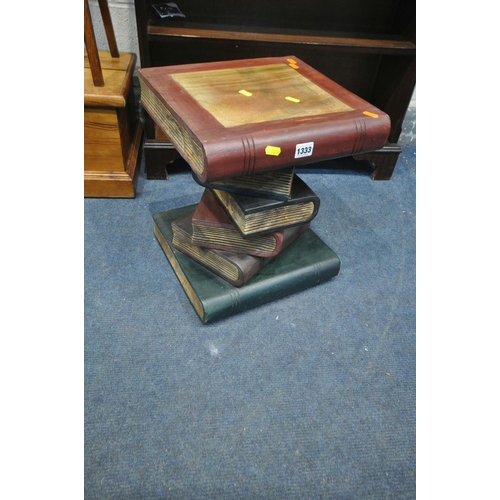 1333 - A NOVELTY WOODEN OCCASIONAL TABLE, in the form of a stack of books, width 33cm x depth 34cm x height... 