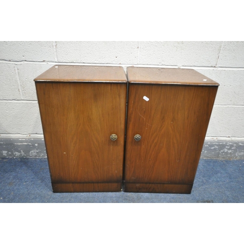 1349 - A PAIR OF WALNUT SINGLE DOOR BEDSIDE CABINETS, enclosing a single drawer and shelf, width 38cm x dep... 