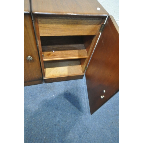 1349 - A PAIR OF WALNUT SINGLE DOOR BEDSIDE CABINETS, enclosing a single drawer and shelf, width 38cm x dep... 