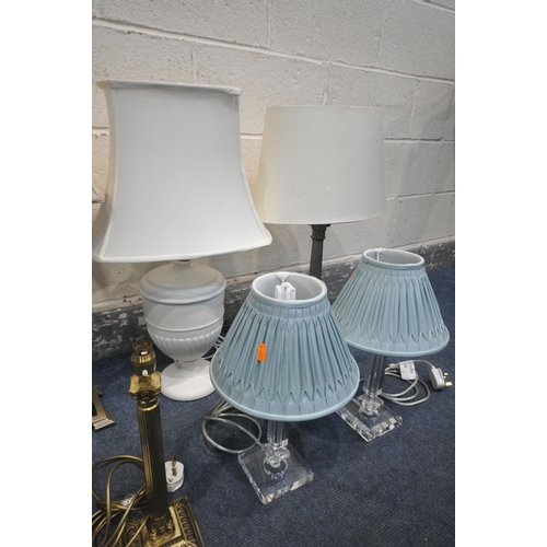 1358 - A SELECTION OF TABLE LAMPS, of various styles and materials, including a few Laura Ashley lamps, and... 