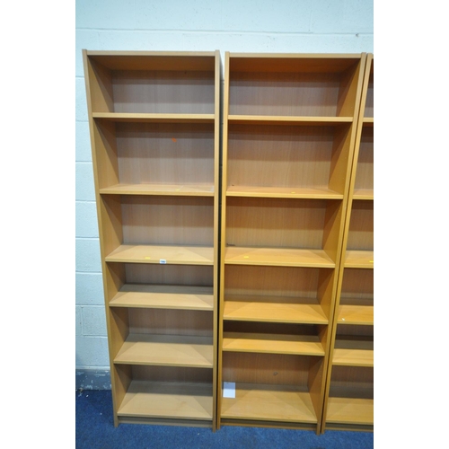 1362 - TWO PAIRS OF OAK EFFECT IKEA BOOKCASES, all with five adjustable shelves, width 60cm x depth 28cm x ... 