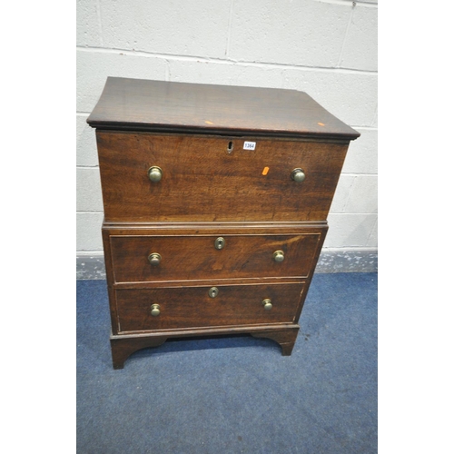 1364 - A GEORGIAN AND LATER OAK LIDDED CHEST, over two drawers, on bracket feet, width 75cm x depth 49cm x ... 