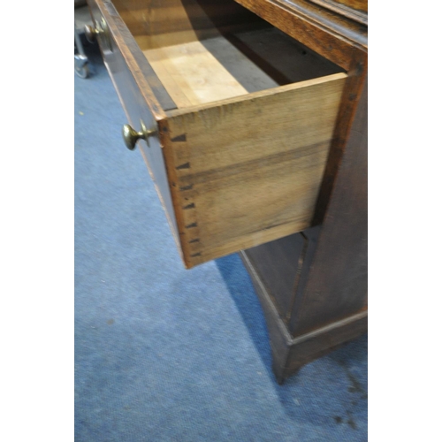 1364 - A GEORGIAN AND LATER OAK LIDDED CHEST, over two drawers, on bracket feet, width 75cm x depth 49cm x ... 