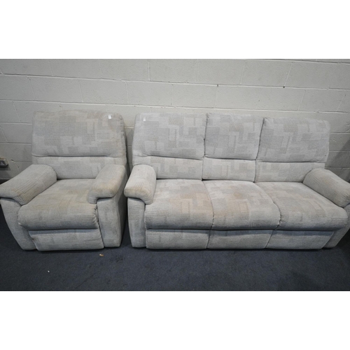 1378 - A G PLAN BEIGE UPHOLSTERED THREE PIECE LOUNGE SUITE, comprising a three seater sofa, length 200cm, a... 