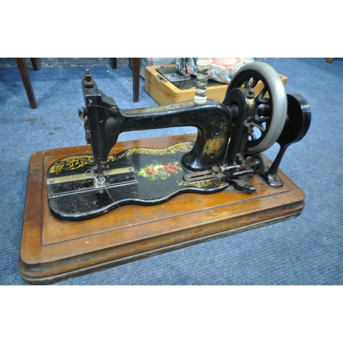 1389 - A VINTAGE MAHOGANY CASED BRADBURY & CO NO1 SEWING MACHINE (condition:-gilt partly worn, chips to cas... 