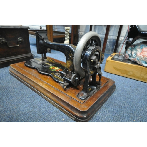 1389 - A VINTAGE MAHOGANY CASED BRADBURY & CO NO1 SEWING MACHINE (condition:-gilt partly worn, chips to cas... 