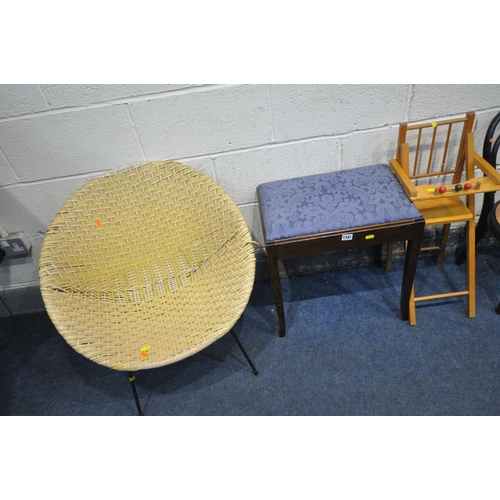 1391 - A SELECTION OF CHAIRS/STOOLS, to include a sputnik satellite chair, a mahogany stool, a bentwood chi... 