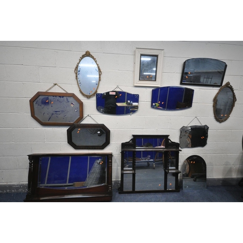 1394 - A SELECTION OF WALL MIRRORS, to include two oak mirror with canted corners, four frameless mirrors, ... 