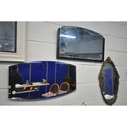 1394 - A SELECTION OF WALL MIRRORS, to include two oak mirror with canted corners, four frameless mirrors, ... 