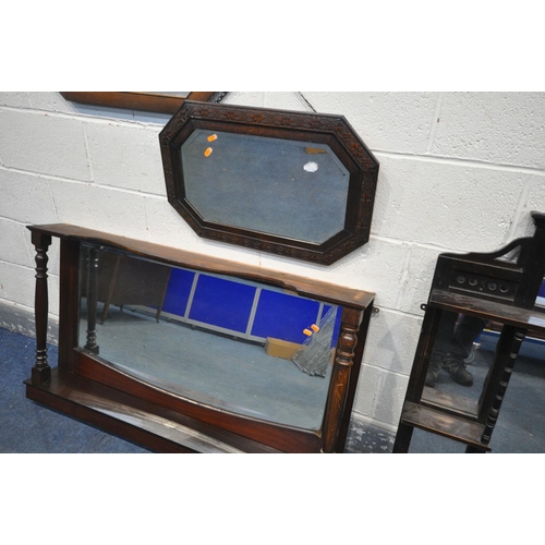 1394 - A SELECTION OF WALL MIRRORS, to include two oak mirror with canted corners, four frameless mirrors, ... 