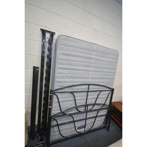 1401 - A 4FT6 METAL BEDSTEAD, with side rails, slats, and mattress (no bolts)