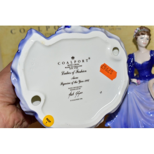 448 - FOUR BOXED COALPORT FIGURINES, comprising Ladies of Fashion 'Anne' Figurine of the Year 1997, with c... 