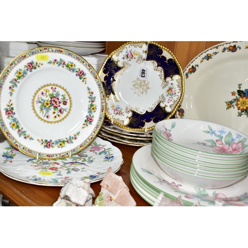 463 - A GROUP OF DINNER PLATES, comprising one cobalt blue and gold Coalport Batwing panel dinner plate, f... 