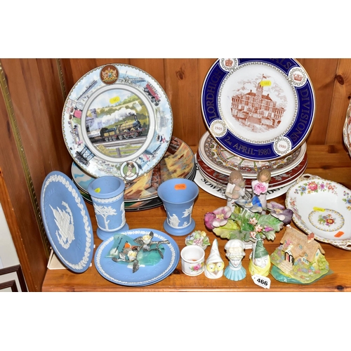 466 - A GROUP OF WEDGWOOD BLUE JASPER WARE AND COLLECTOR'S PLATES, comprising a Wedgwood blue Jasper Ware ... 