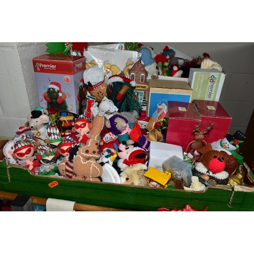 469 - SEVEN BOXES OF CHRISTMAS DECORATIONS AND ORNAMENTS, to include sixteen Christmas themed mugs, Christ... 