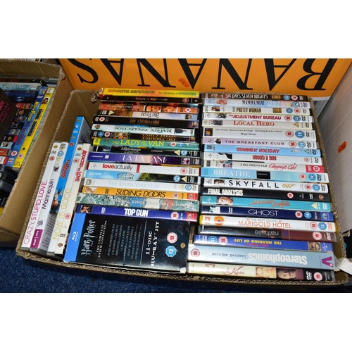 488 - SIX BOXES OF DVDS AND SOFT TOYS, to include over two hundred assorted films and boxed sets, a Sony C... 