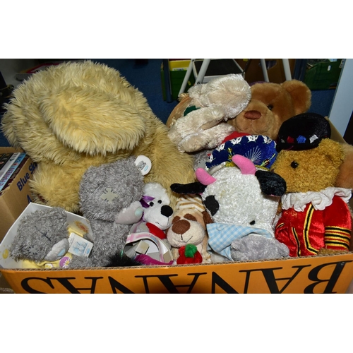 488 - SIX BOXES OF DVDS AND SOFT TOYS, to include over two hundred assorted films and boxed sets, a Sony C... 