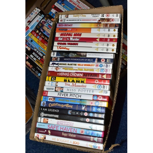 488 - SIX BOXES OF DVDS AND SOFT TOYS, to include over two hundred assorted films and boxed sets, a Sony C... 