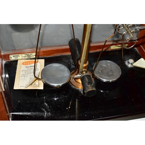 493 - A SET OF RELEASE-O-MATIC BALANCE SCALES, made by L Oertling Ltd, Model 128, serial number 41955, in ... 