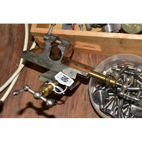 494 - A BERNERD WATCHMAKERS LATHE, electric motor, tools and files, width 70cm x depth 40cm (1) (Condition... 