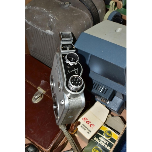 500 - ONE BOX OF CINE CAMERA EQUIPMENT, to include a Meopta Admira 8F cine camera in a brown leather case,... 