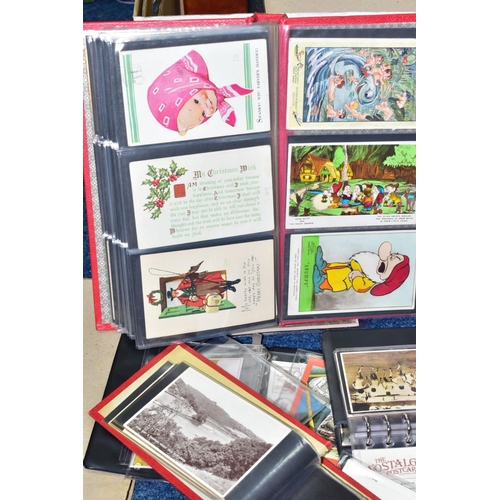 522 - POSTCARDS, one box containing approximately 500 postcards in seven albums, featuring sentimental, po... 