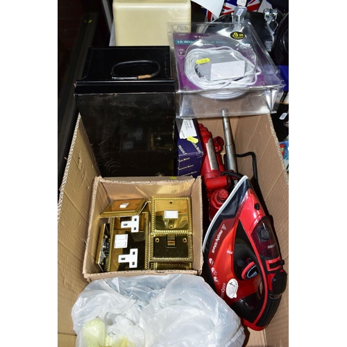 540 - TWO BOXES OF ELECTRICAL AND TECHNICAL ITEMS, to include three mobile phones, a Blackberry 9300 and a... 