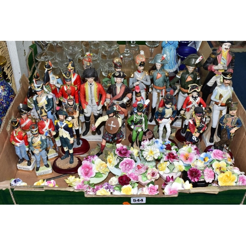 544 - TWO BOXES OF NAPOLEONIC  MILITARY FIGURINES, to include thirty-two assorted porcelain and resin mili... 