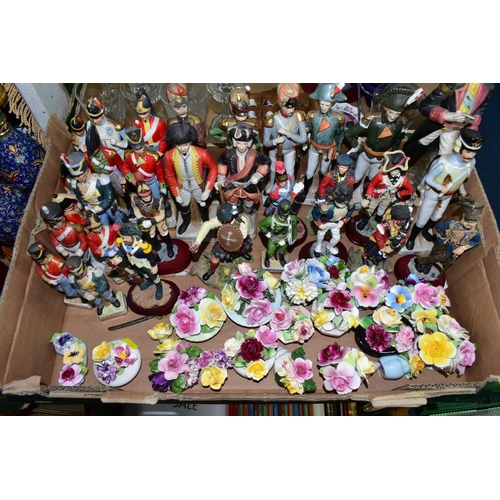 544 - TWO BOXES OF NAPOLEONIC  MILITARY FIGURINES, to include thirty-two assorted porcelain and resin mili... 