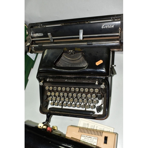 556 - OFFICE EQUIPMENT, an Everest model ST manual typewriter, made in Italy, a Lago Calc. Inc. electronic... 