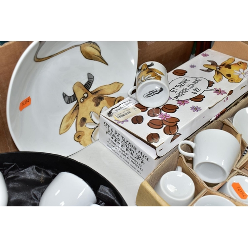 558 - A BOX AND LOOSE COFFEE CUPS AND SAUCERS, over one hundred pieces, contemporary and mainly espresso s... 