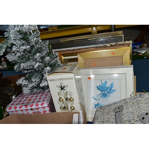 559 - THREE BOXES AND LOOSE PICTURES, BOOKS, CHRISTMAS DECORATIONS AND SUNDRY HOMEWARES, to include fiftee... 