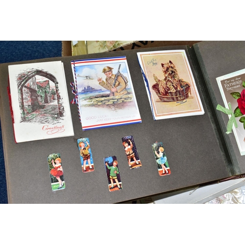 573 - VICTORIAN & EDWARDIAN EPHEMERA two boxes to include greetings cards, postcards, a scrapbook, a small... 