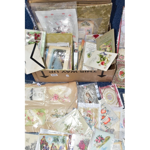 573 - VICTORIAN & EDWARDIAN EPHEMERA two boxes to include greetings cards, postcards, a scrapbook, a small... 