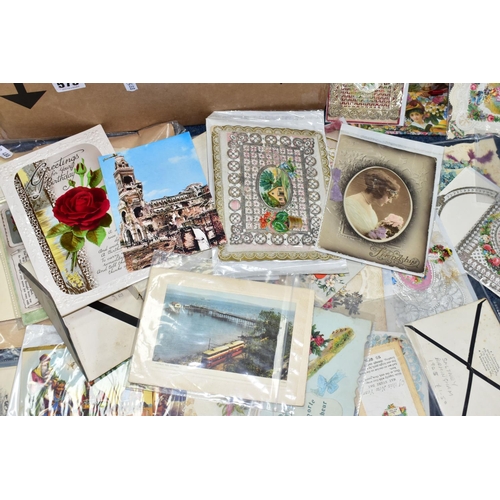 573 - VICTORIAN & EDWARDIAN EPHEMERA two boxes to include greetings cards, postcards, a scrapbook, a small... 