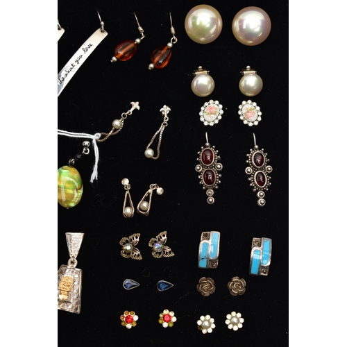 101 - A TRAY OF ASSORTED EARRINGS, nineteen pairs of white metal earrings, to include imitation pearl, she... 