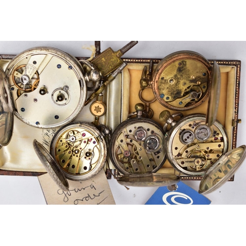 109 - FIVE OPEN FACE POCKET WATCHES, the first a silver cased ladies pocket watch, hand wound movement, Ro... 