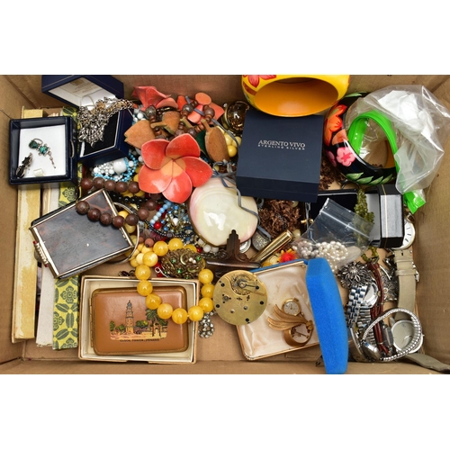 122 - A BOX OF ASSORTED ITEMS, to include a small selection of white and yellow metal jewellery, some item... 