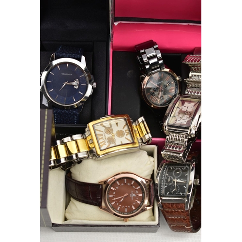 124 - A BOX OF ASSORTED WRISTWATCHES, thirteen wrist watches, names to include 'Ben Sherman, Caribbean Joe... 