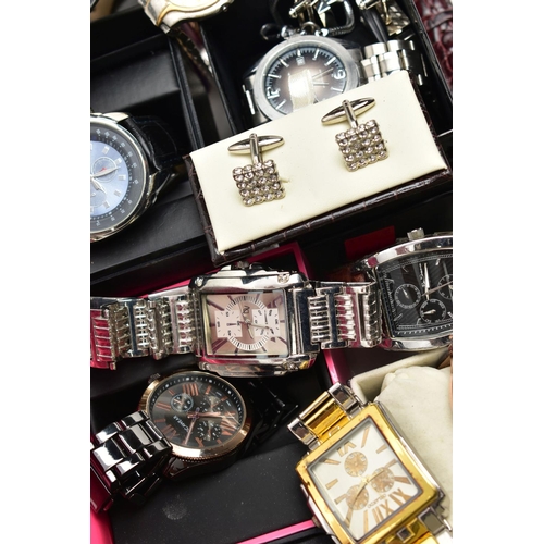 124 - A BOX OF ASSORTED WRISTWATCHES, thirteen wrist watches, names to include 'Ben Sherman, Caribbean Joe... 