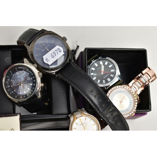 124 - A BOX OF ASSORTED WRISTWATCHES, thirteen wrist watches, names to include 'Ben Sherman, Caribbean Joe... 