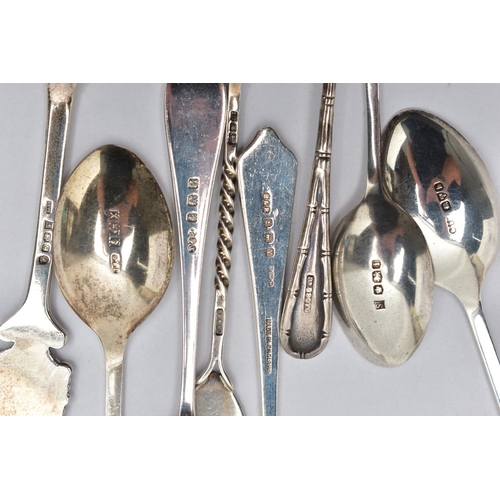 129 - ASSORTED SILVER SPOONS, eight silver spoons, all bearing various UK hallmarks, approximate gross wei... 