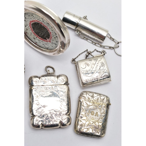 135 - A SMALL BOX OF ASSORTED SILVER AND WHITE METAL, to include a silver rectangular form trinket box, em... 