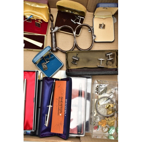 142 - A BOX OF ASSORTED ITEMS, to include a silver photo frame, hallmarked 'Charles S Green & Co Ltd' Birm... 