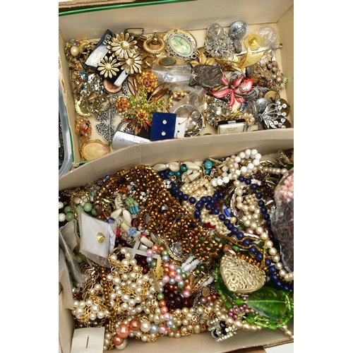 143 - A BOX OF ASSORTED COSTUME JEWELLERY, a large quantity of jewellery, to include a selection of Scotti... 