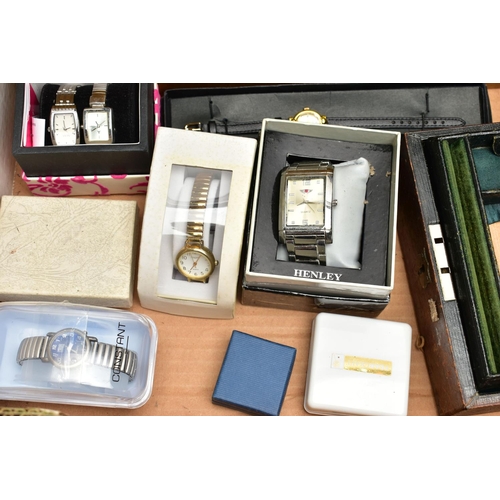 147 - A LARGE QUANTITY OF FASHION WRISTWATCHES, POCKET WATCHES AND EMPTY JEWELLERY BOXES, large quantity o... 