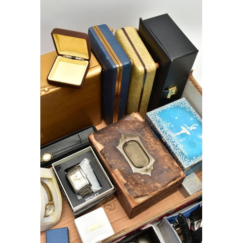 147 - A LARGE QUANTITY OF FASHION WRISTWATCHES, POCKET WATCHES AND EMPTY JEWELLERY BOXES, large quantity o... 